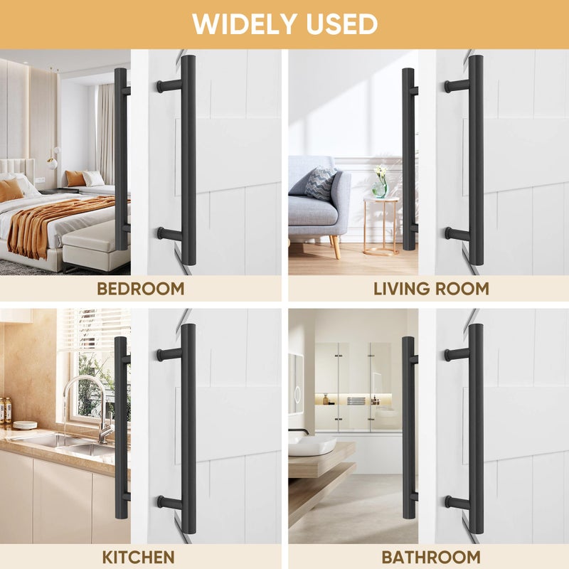 JUBEST 16" Push Pull Door Handle, Double Sided H Shape Sliding Doors Handle, Heavy Duty Swing Door Handles, Flat Black - Image 3
